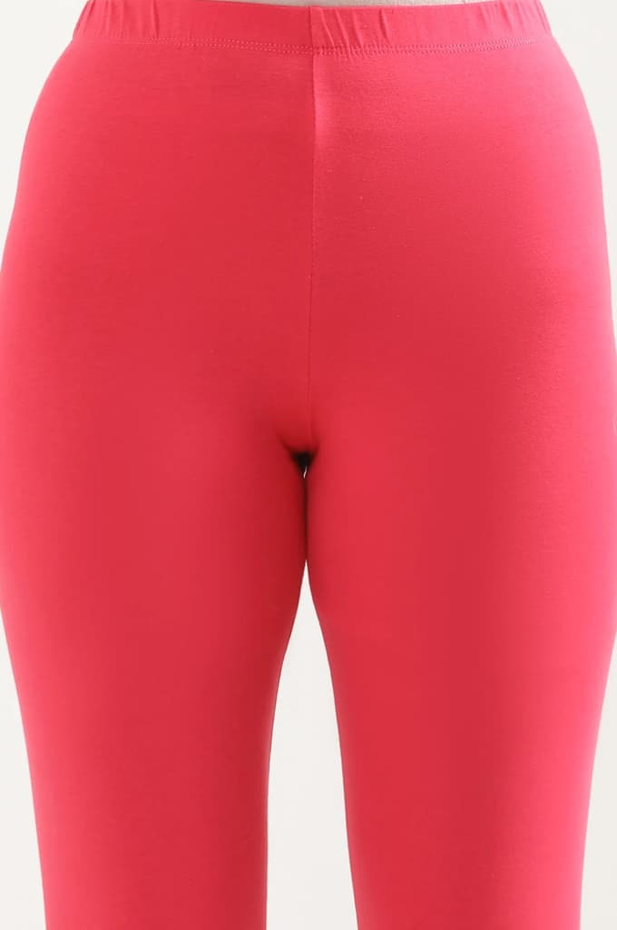 Pink Solid Skinny Fit Cotton Tights With Elasticated Waist — photo 6