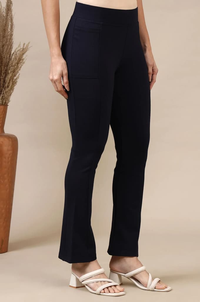 Navy Blue Flared Ankle Length Yoga Tights — photo 6