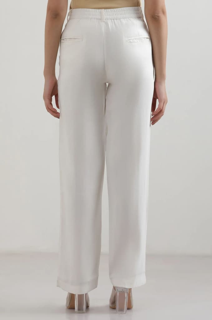 White Solid Straight Fit Rayon Pants — photo 4