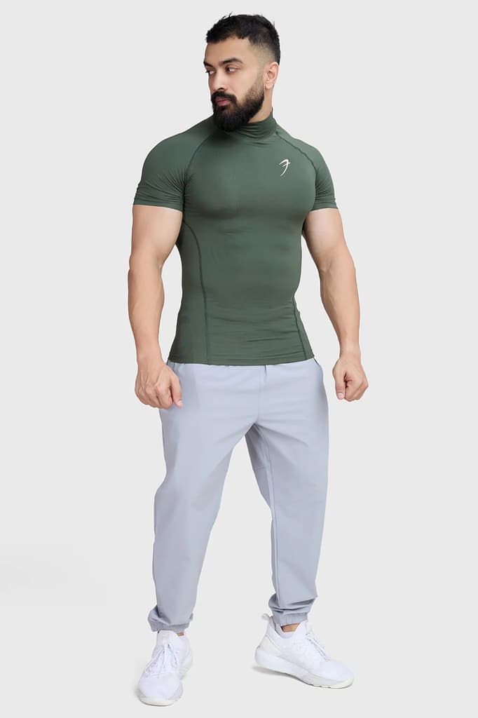High Neck Compression T-shirt Olive — photo 2