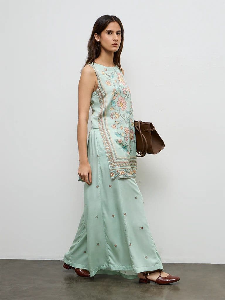 Zuba Aqua Floral Printed Palazzos — photo 2