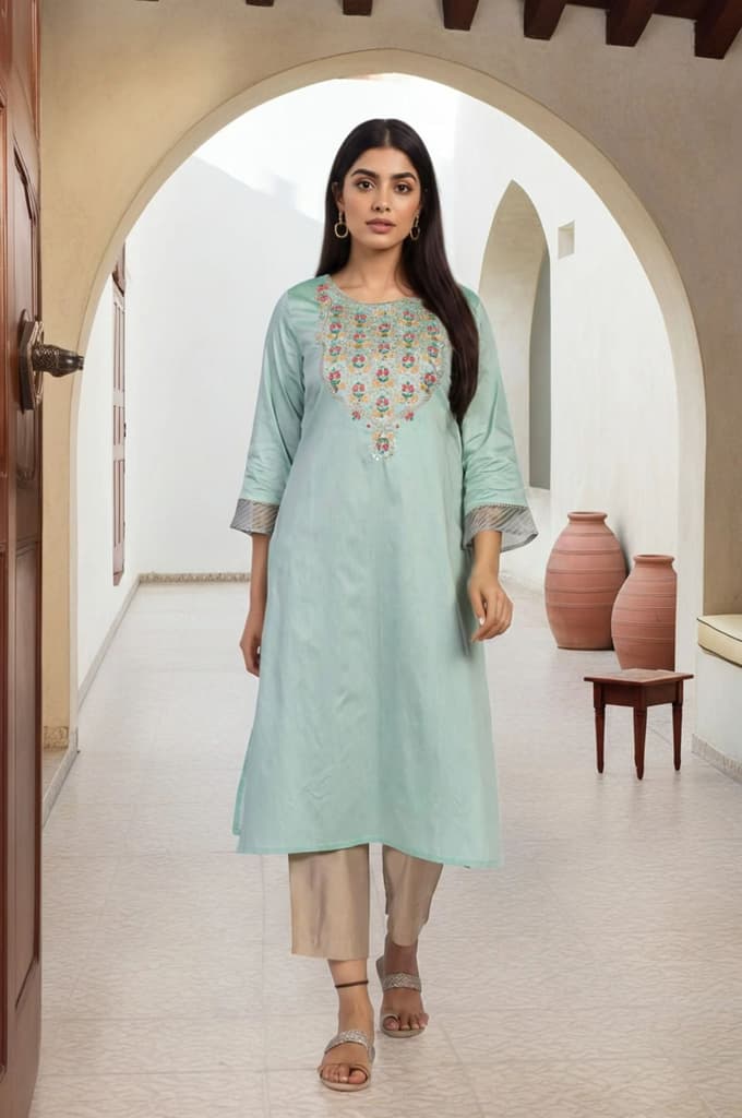 Green Embroidered Straight Kurta — photo 2