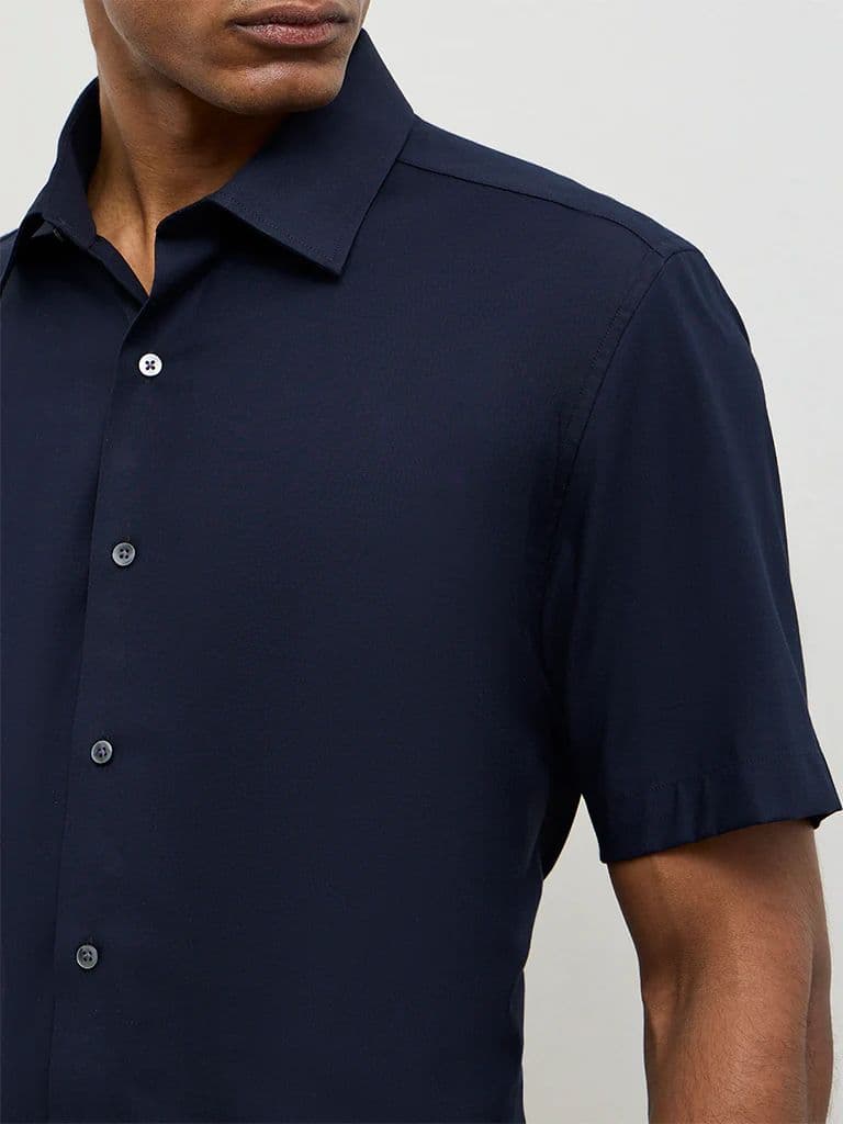 WES Formals Navy Slim-Fit Shirt — photo 3