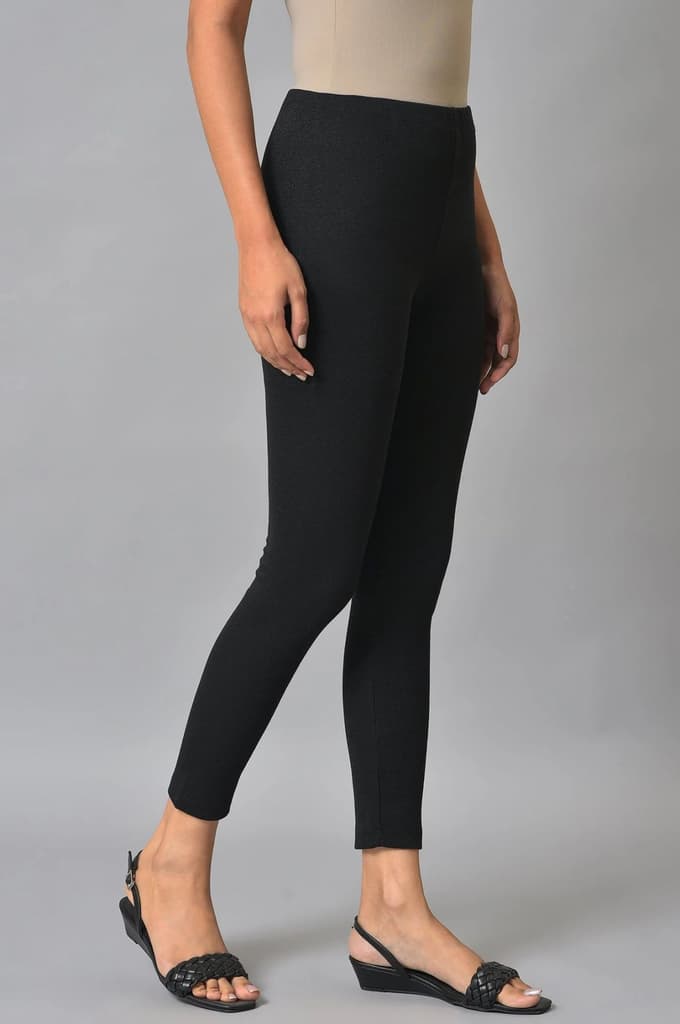 Black Solid Skinny Fit Tights With Elasticated Waist — photo 4