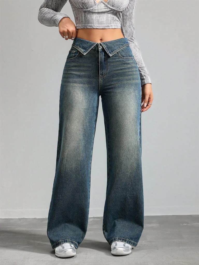 Collar Up Straight Jeans — photo 7