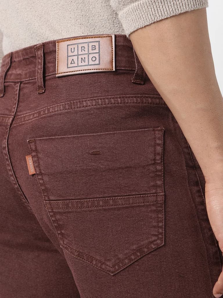 Men's Brown Straight Fit Washed Jeans Stretchable — photo 7