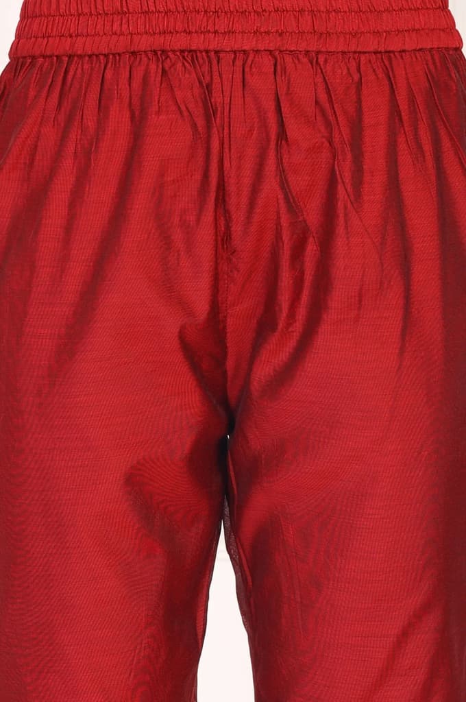 Maroon Embroidered Anarkali Art Silk Kurta with Straight Pant and Dupatta Set — photo 8