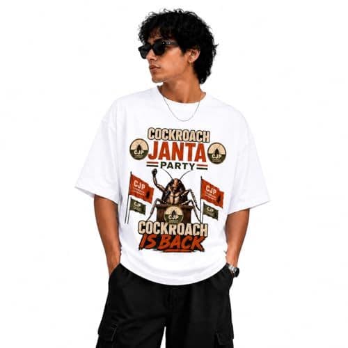 Oversized T-Shirt for Men & Women | 190 GMS Cotton Bio Washed Tee | Trendy T-Shirt for Unisex | Cockroach Janta Party Tshirt | — photo 10