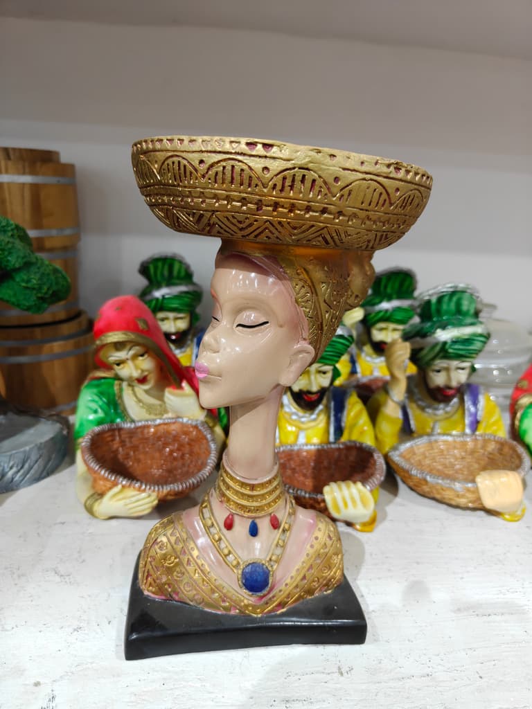 Gold Statue of Woman with Blue Necklace | Decorative | Art | Gold