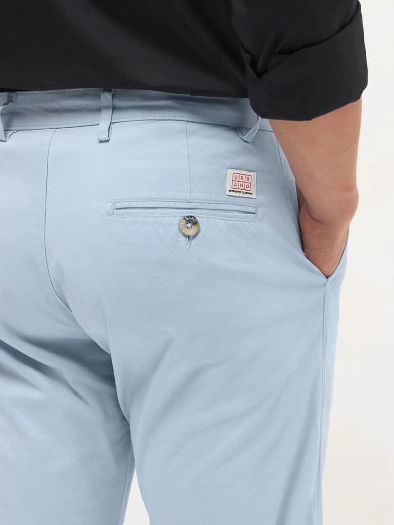 Men's Light Sky Blue Cotton Regular Fit Casual Chinos Trousers Stretch — photo 6
