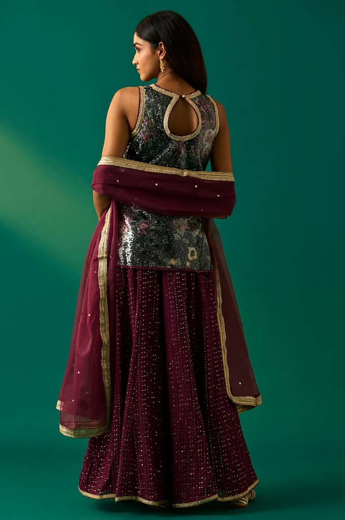 Green Embroidered Straight Kurta with Sharara and Dupatta Set — photo 3