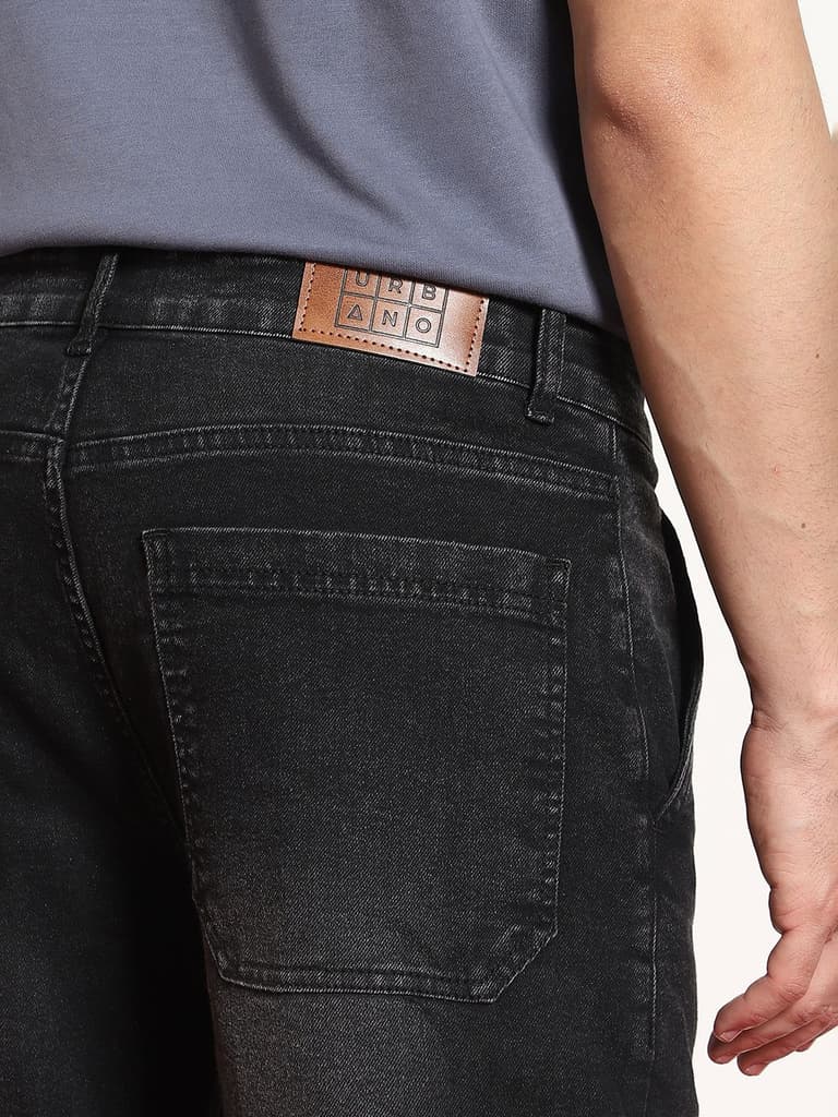 Men's Black Regular Fit Washed Cargo Jeans With 6 Pockets Stretchable — photo 8