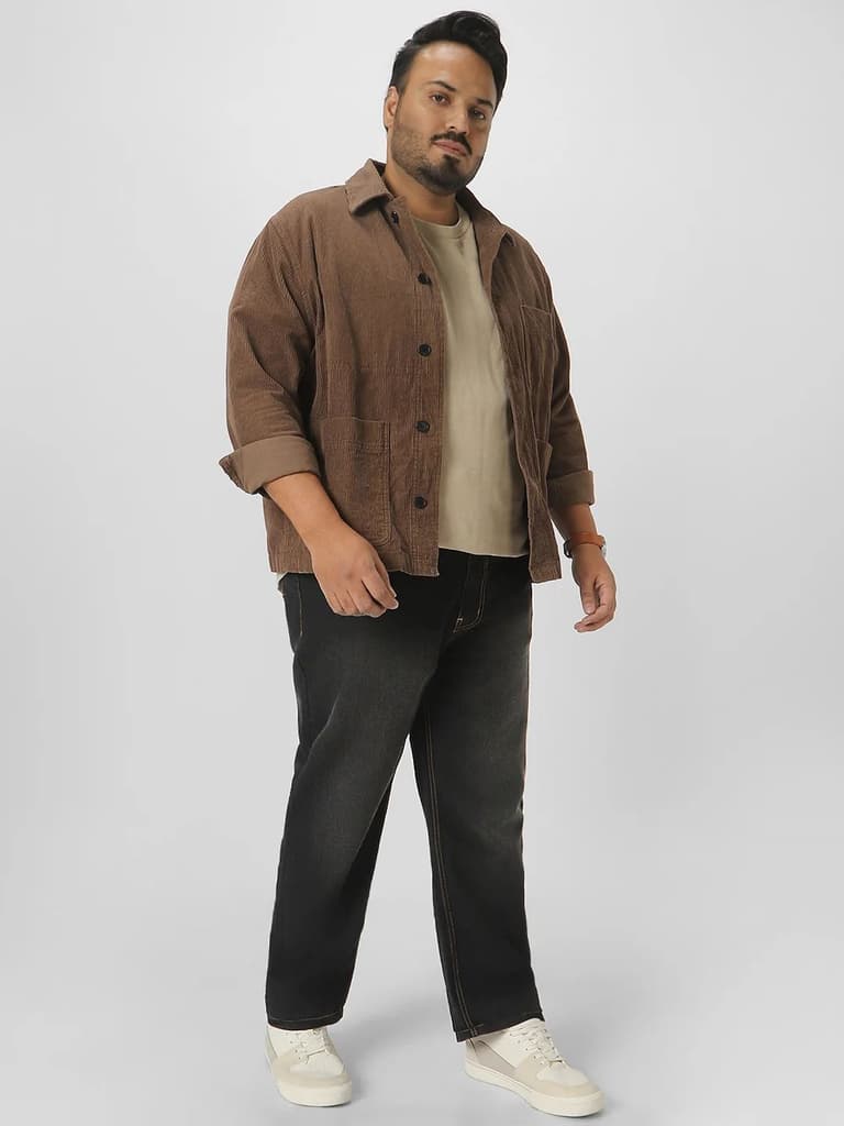 Plus Men's Black Regular Fit Washed Jeans Stretchable — photo 5