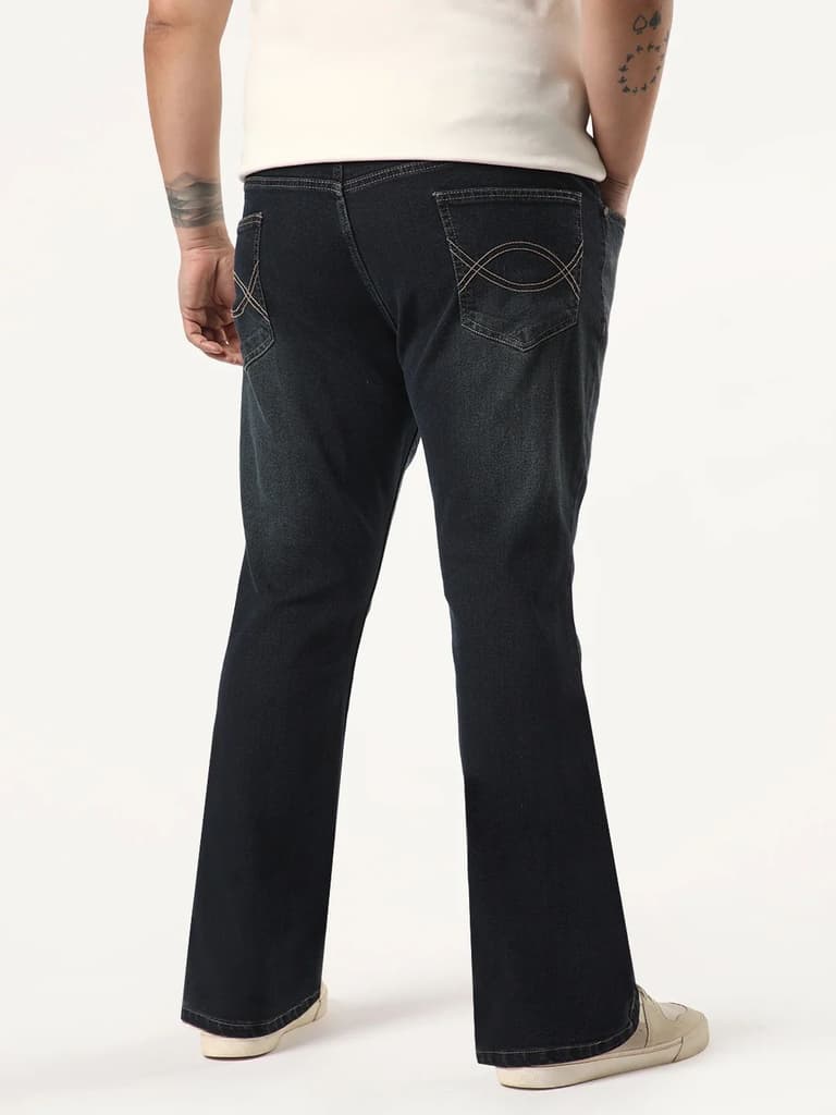 Plus Men's Carbon Blue Bootcut Fit Mid Rise Heavy Washed Jeans Stretchable — photo 4