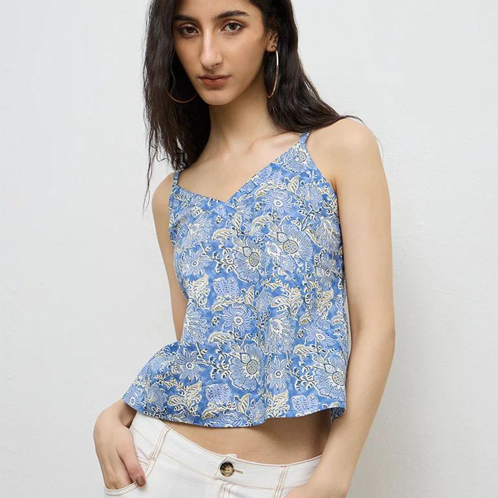 Bombay Paisley Blue Printed Cotton Top