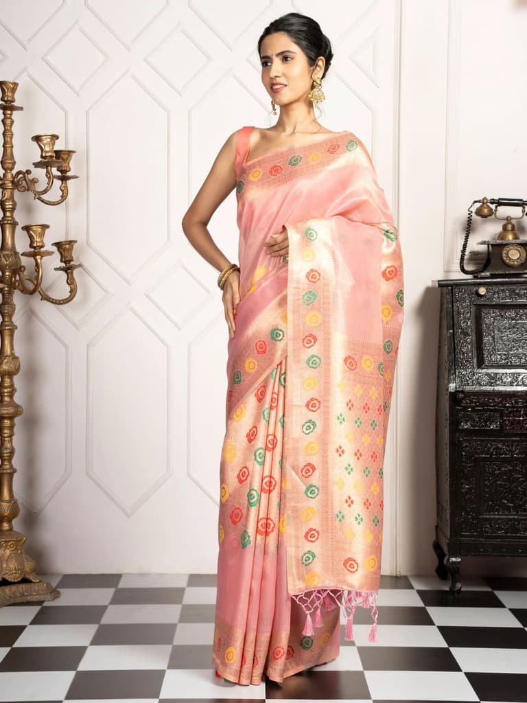 Mimosa Women's Woven Design Banarasi Style Art Silk Saree With Blouse Piece : SA00002082PNKFREE — photo 3