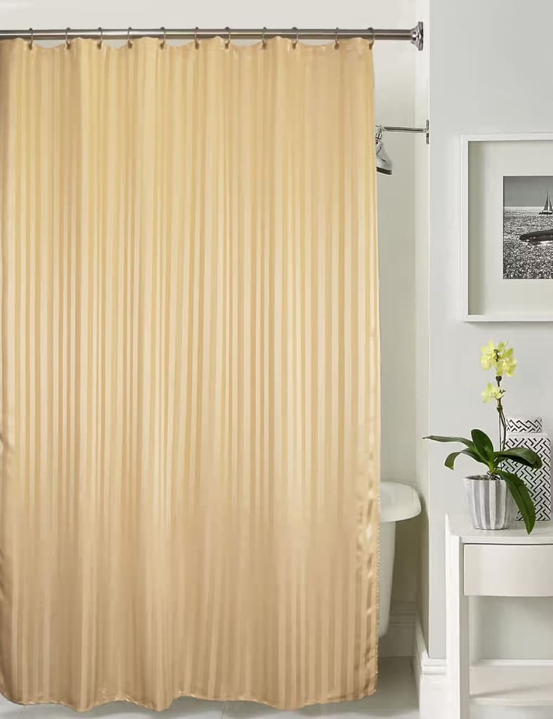 Lushomes Shower Curtain - Striped Beige Satin Stripe | 12 Eyelets | Hooks | 6 x 6.5 ft — photo 2