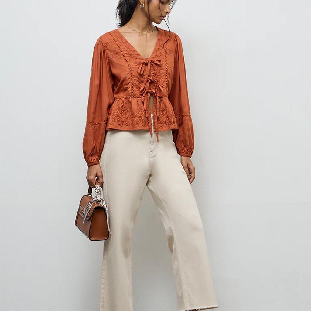 LOV Rust Floral Embroidered Top