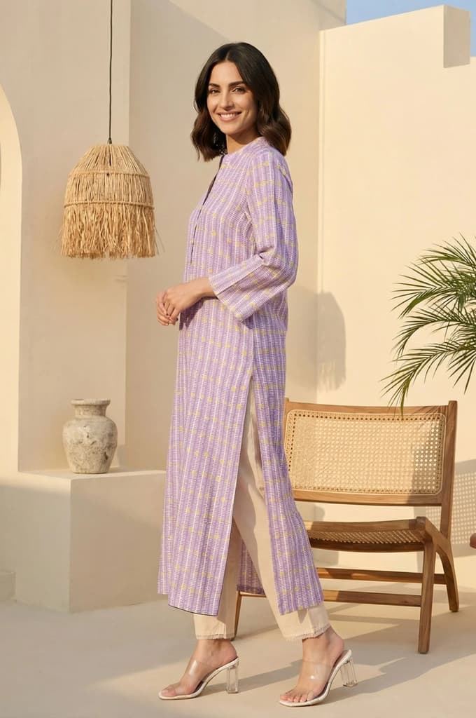Purple Geometric Printed Rayon Straight Kurta — photo 3