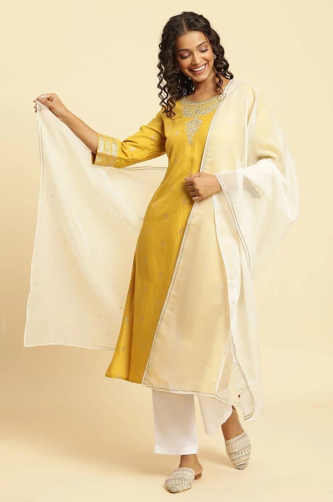 White Organza Dupatta With Gota And Sequin — photo 2