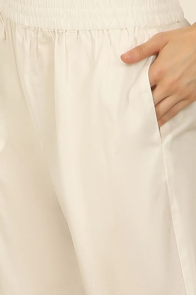 White Printed Thread Embroidered Chanderi Kurta, Pants and Kota Dupatta — photo 9