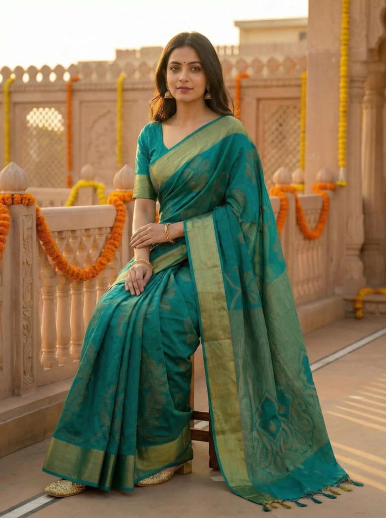 MIMOSA Women's Woven Design Mysore Silk Style Crepe Saree with Blouse Piece - Rama ( SA00003135RMFREE ) — photo 4
