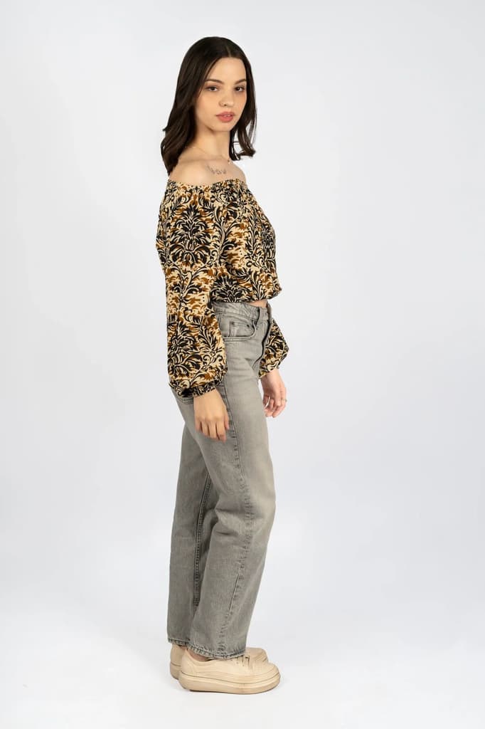 Multicolour Floral Off-Shoulder Crop Top in Rayon — photo 4