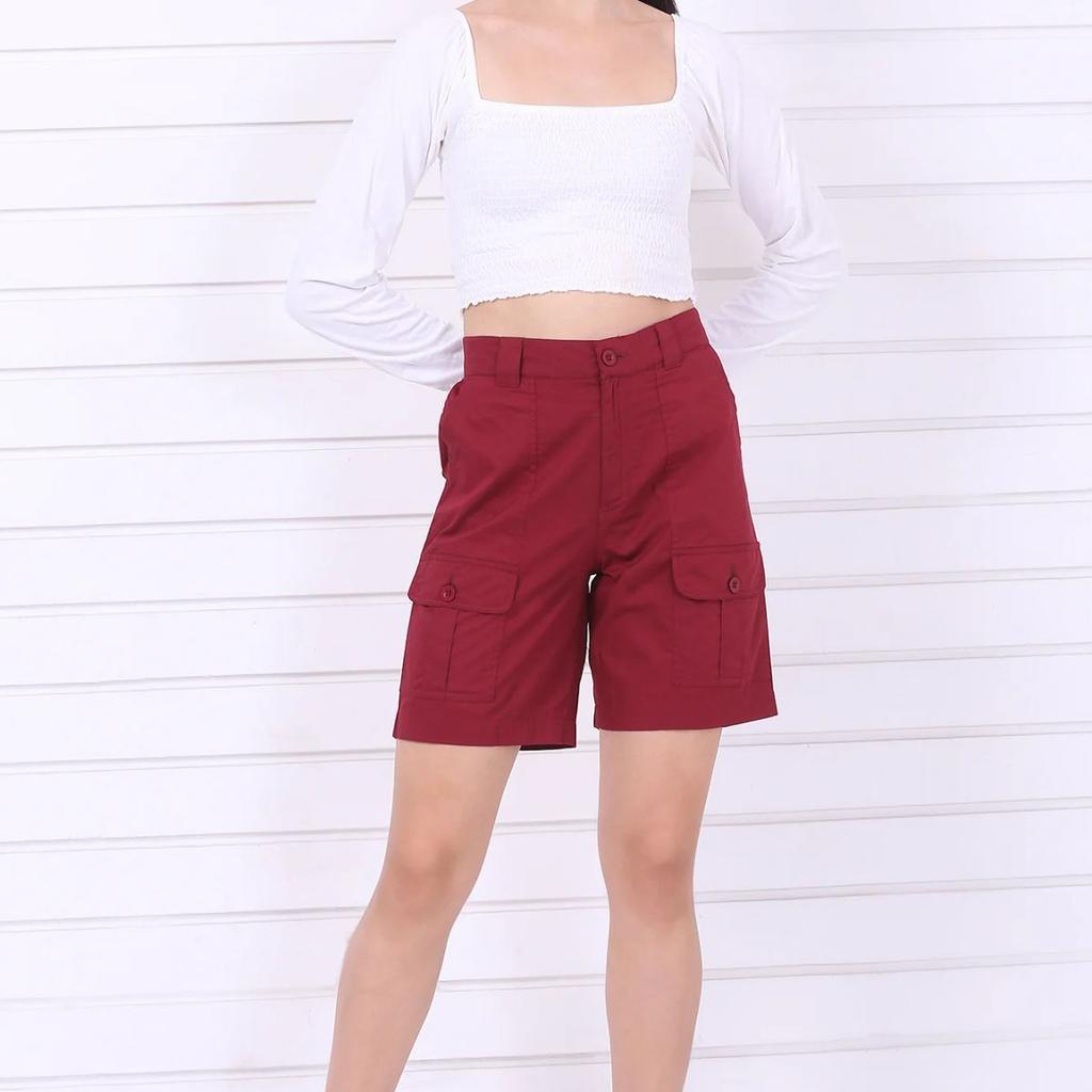 Red Solid Mid Thigh Pure Cotton Shorts with YKK Zipper