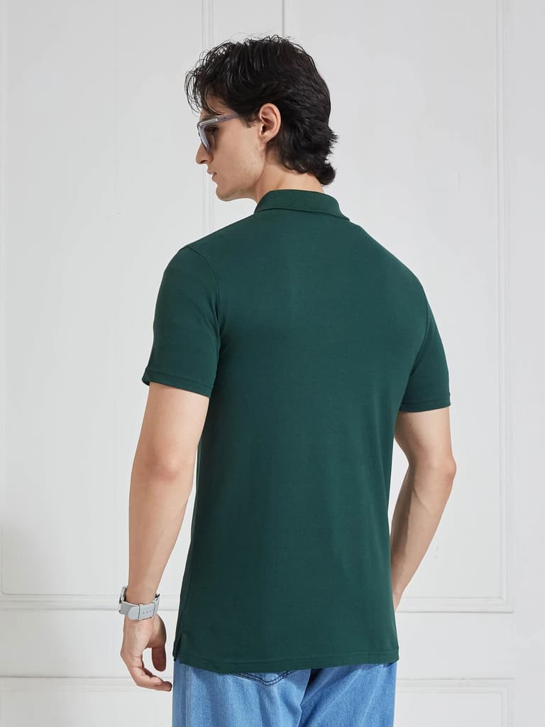 Men's Green Solid Polo Collar T-Shirt — photo 6
