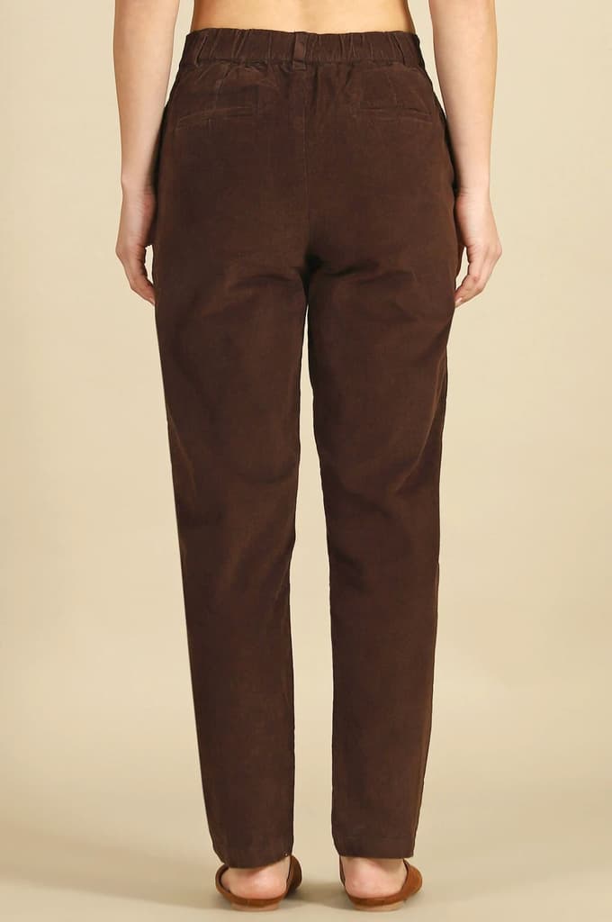 Brown Solid Straight Fit Cotton Pants with YKK Zipper — photo 5