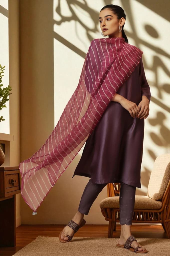 Fuschia Shibori Silk Organza Dupatta — Default Title