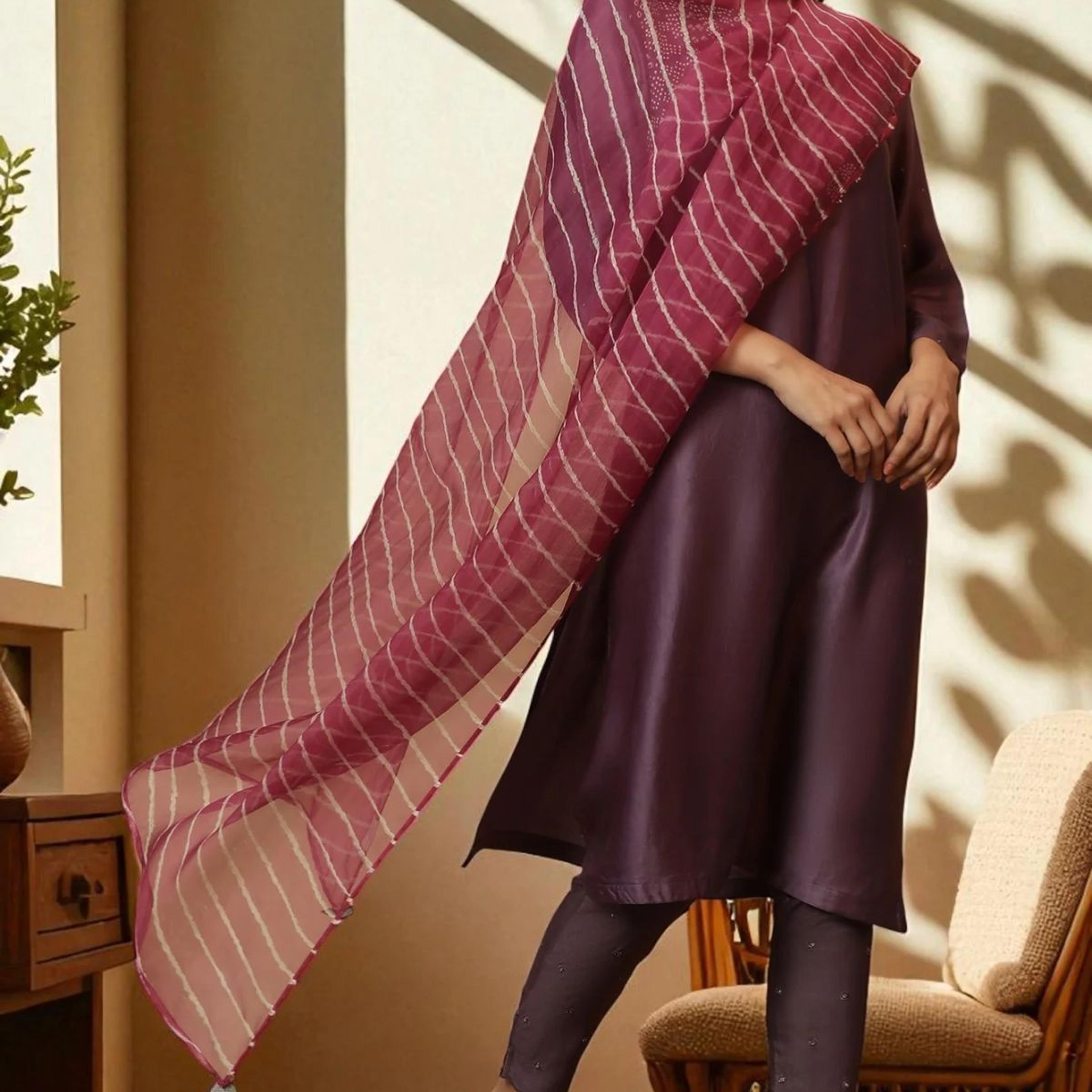 Fuschia Shibori Silk Organza Dupatta
