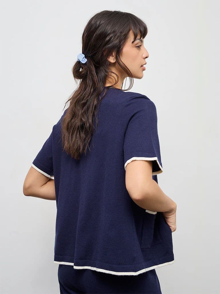 Wunderlove Navy Contrast Detailed Cardigan — photo 4