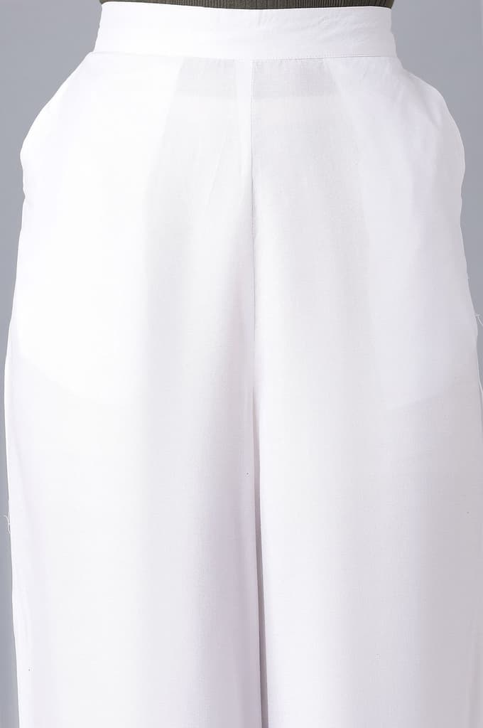 Elleven Women's White Solid Relaxed Fit Ankle Length High Rise Palazzo — photo 6