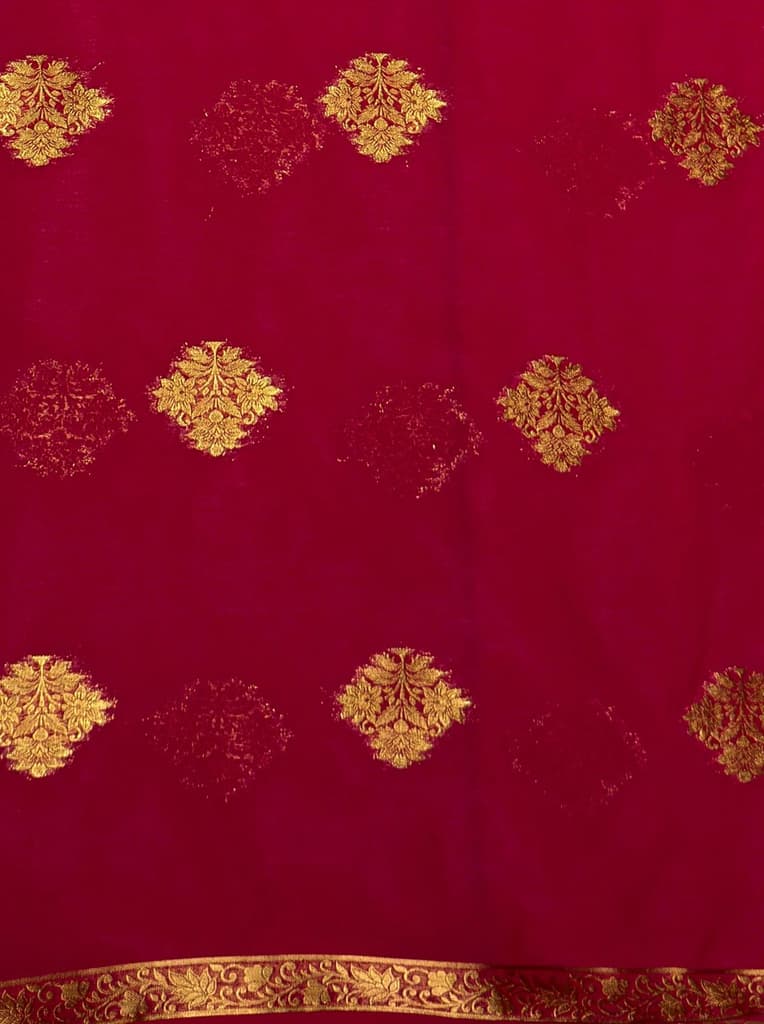 MIMOSA Women's Woven Design Banarasi Style Chiffon Saree with Blouse Piece - Rani ( SA00003123RNFREE ) — photo 5