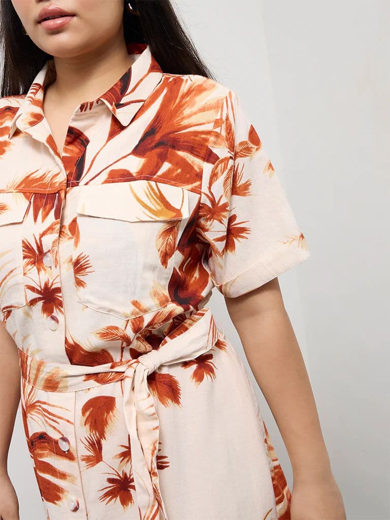 Gia Rust Botanical Printed Shirt Dress with Belt — photo 3