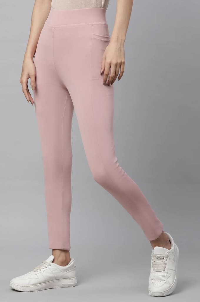 Pink Solid Skinny Fit Tights With Elasticated Waist — photo 2