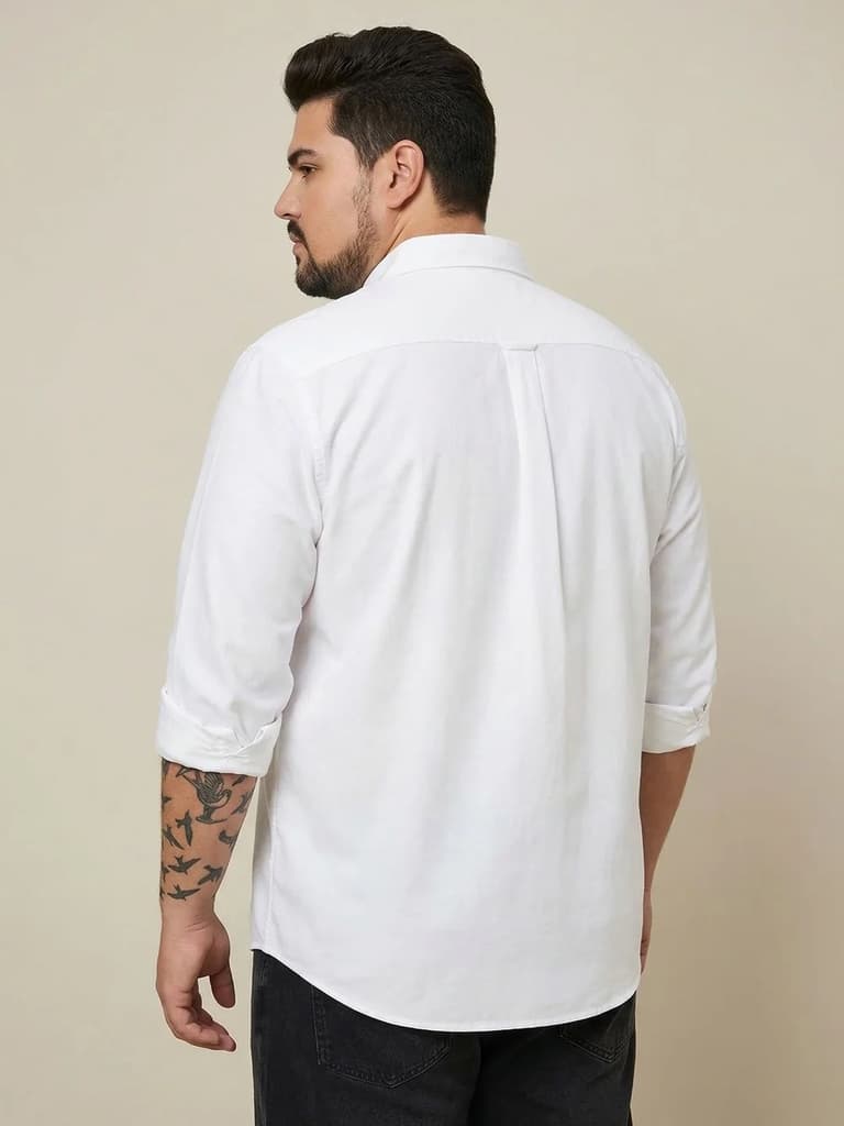 Plus Men's White Cotton Full Sleeve Regular Fit Solid Oxford Shirt With Button-Down Collar — photo 3