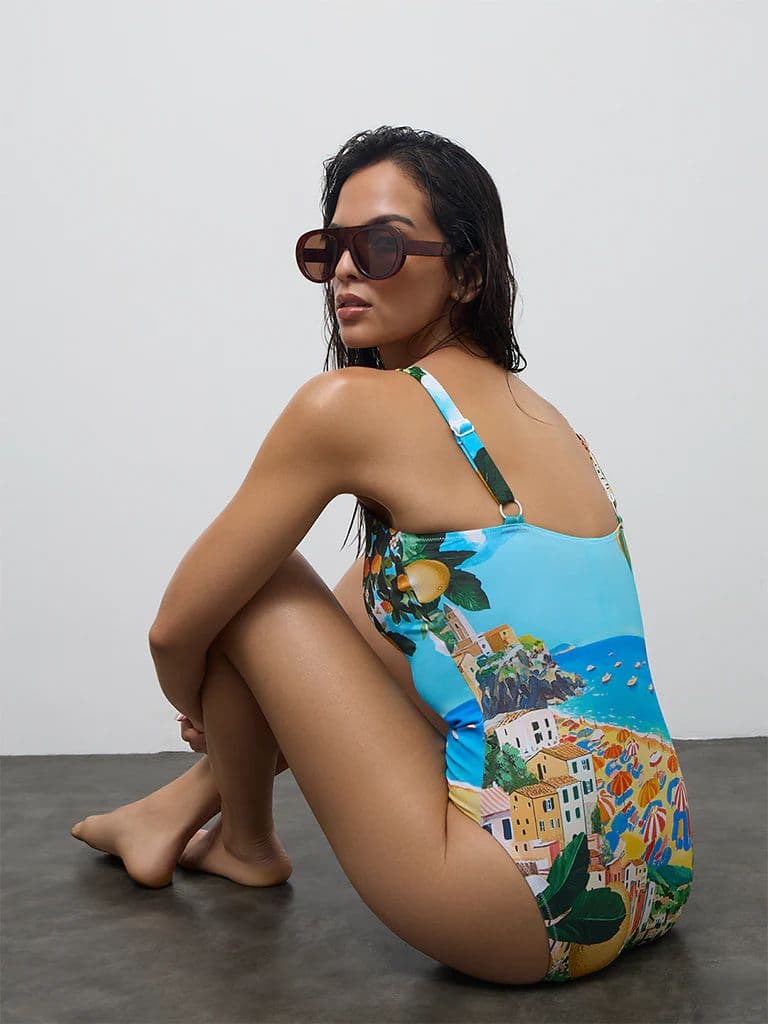 Wunderlove Swimwear Blue Landscape Printed Swimsuit — photo 4