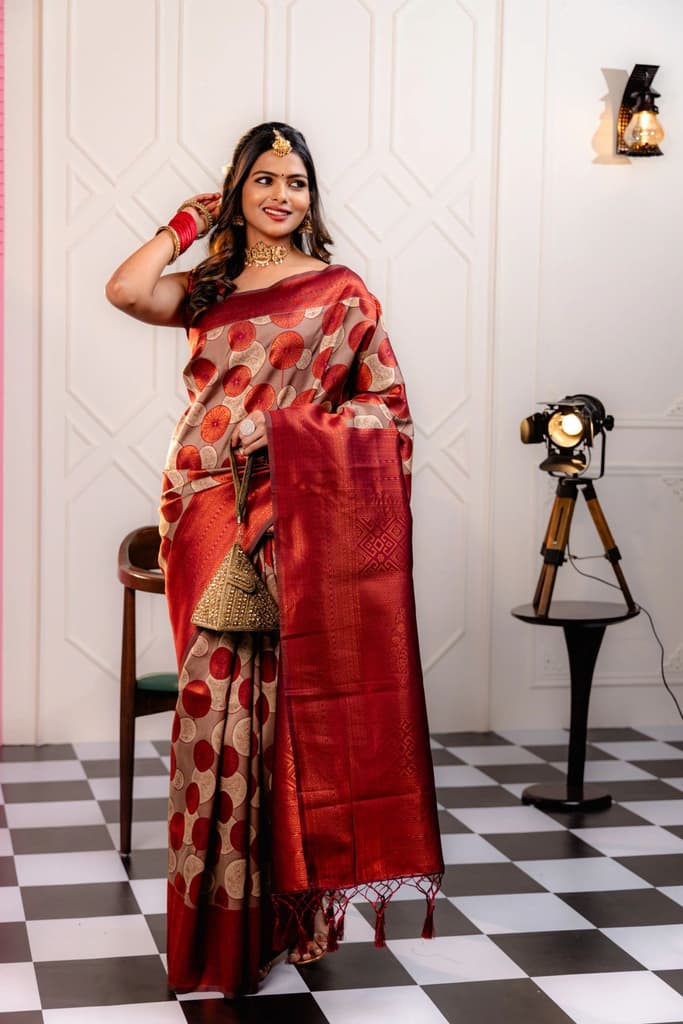 Mimosa Women's Woven Design Kanjivaram Style Art Silk Saree With Blouse Piece : SA00001789MRFREE — Maroon