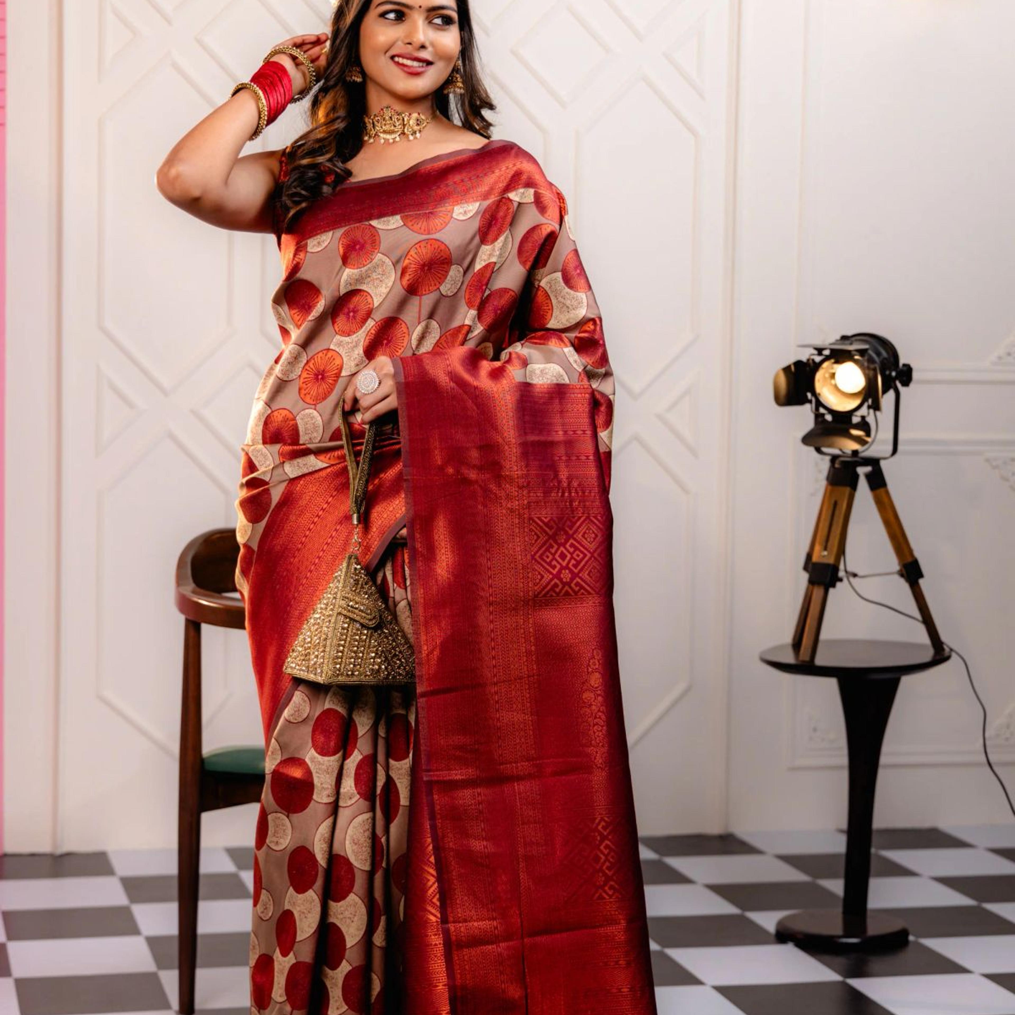 Mimosa Women's Woven Design Kanjivaram Style Art Silk Saree With Blouse Piece : SA00001789MRFREE
