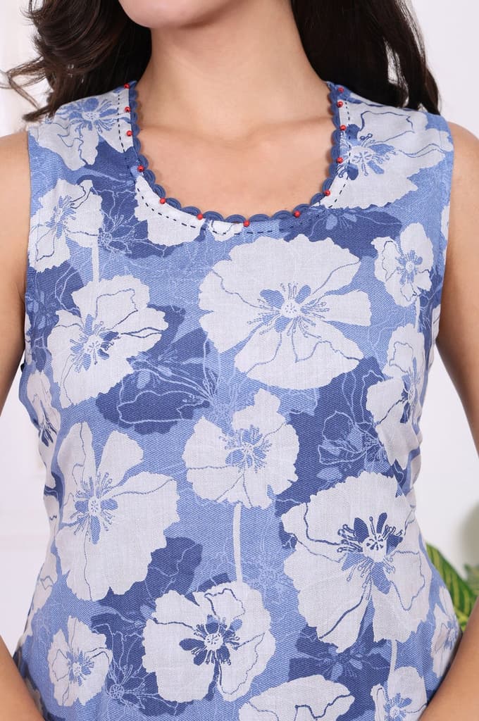 Blue Floral Printed Pure Cotton Straight Kurta and Flared Pants Co-ord Set — photo 3