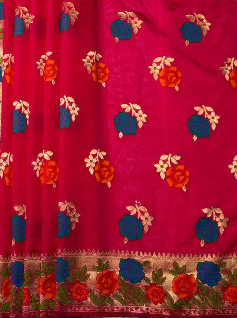 MIMOSA Women's Woven Design Paithani Style Raw Silk Saree with Blouse Piece - Rani ( SA00003129RNFREE ) — photo 6