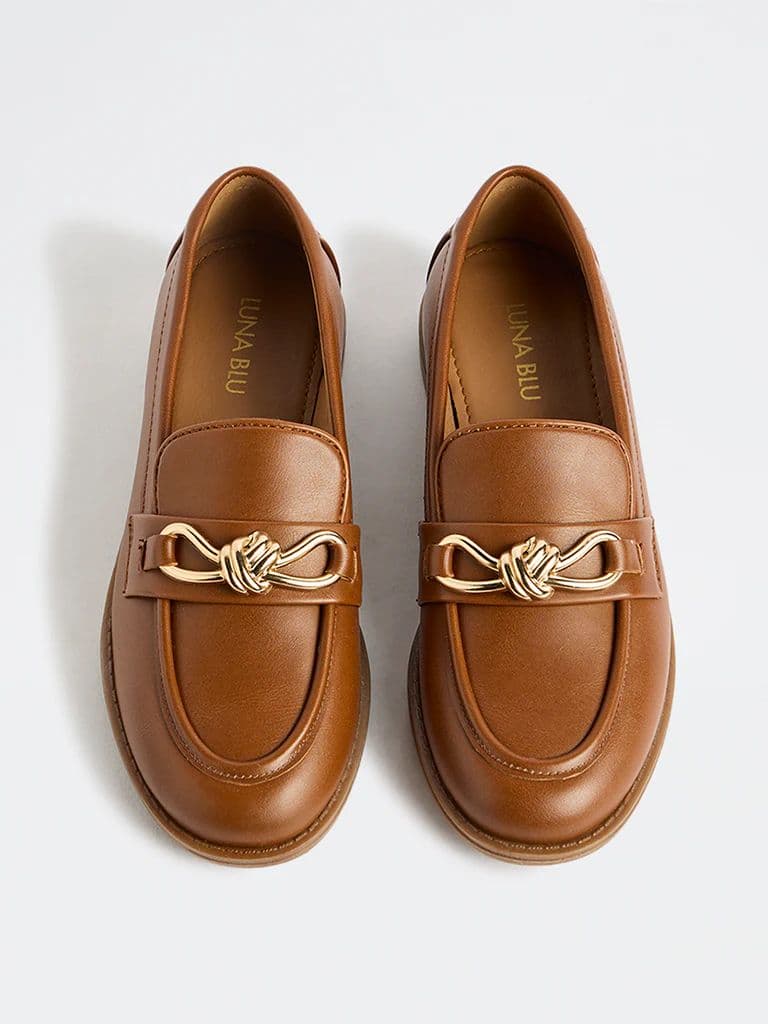 LUNA BLU Tan Metal-Detail Loafers — photo 2