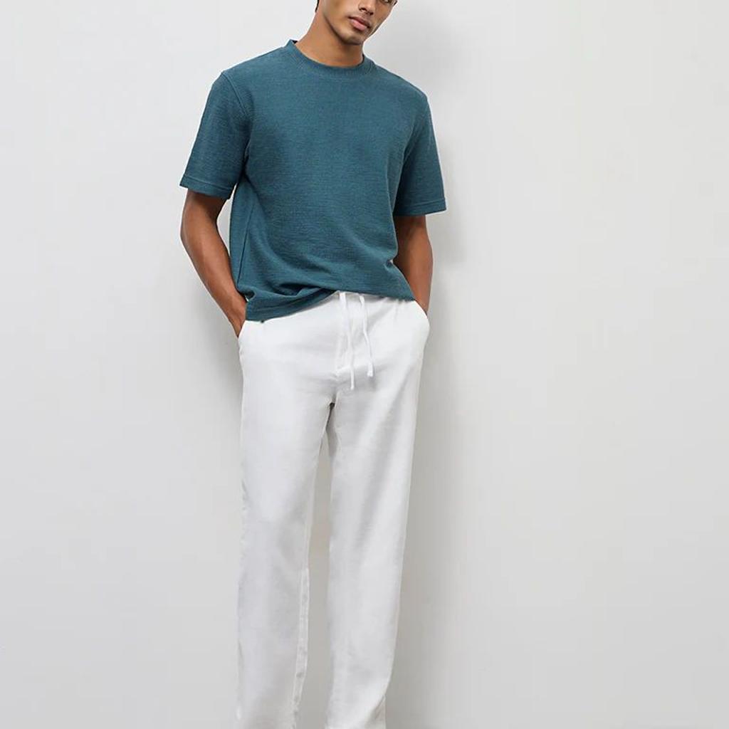 ETA Teal Textured Relaxed-Fit Cotton-Blend T-Shirt