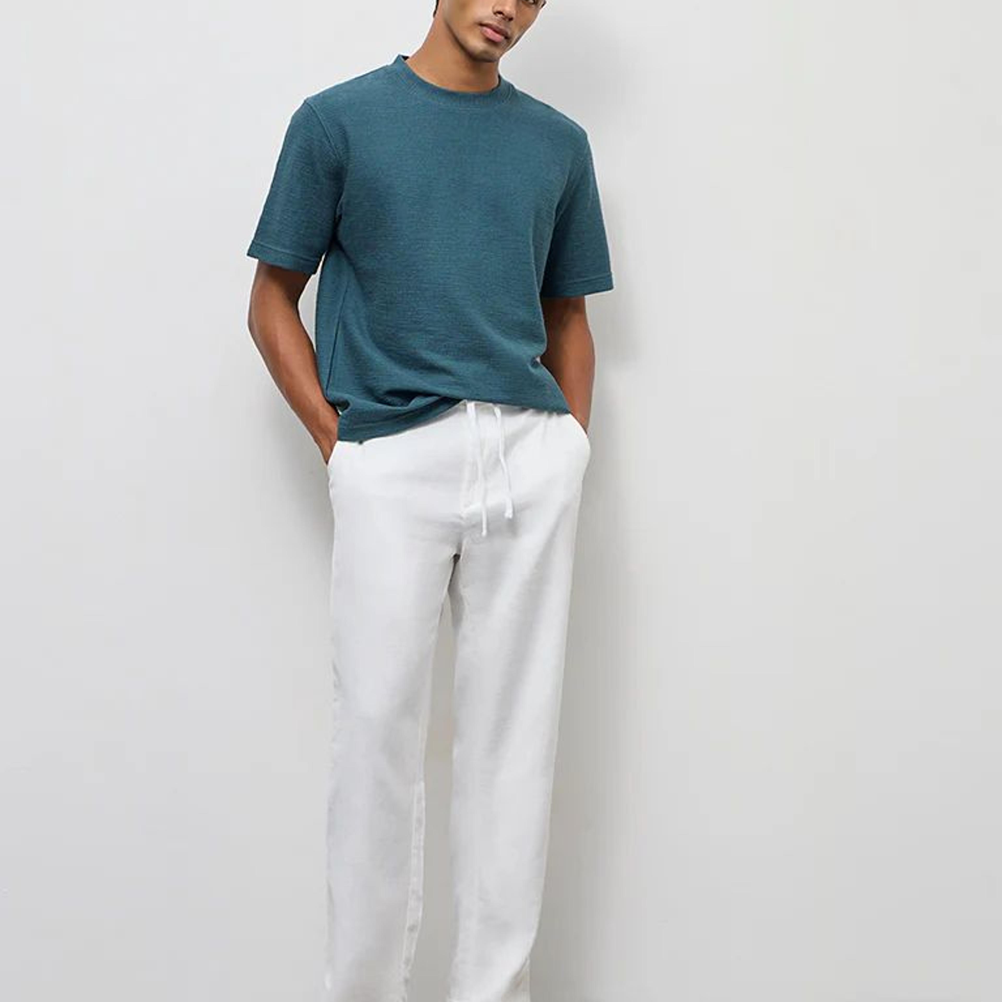 ETA Teal Textured Relaxed-Fit Cotton-Blend T-Shirt