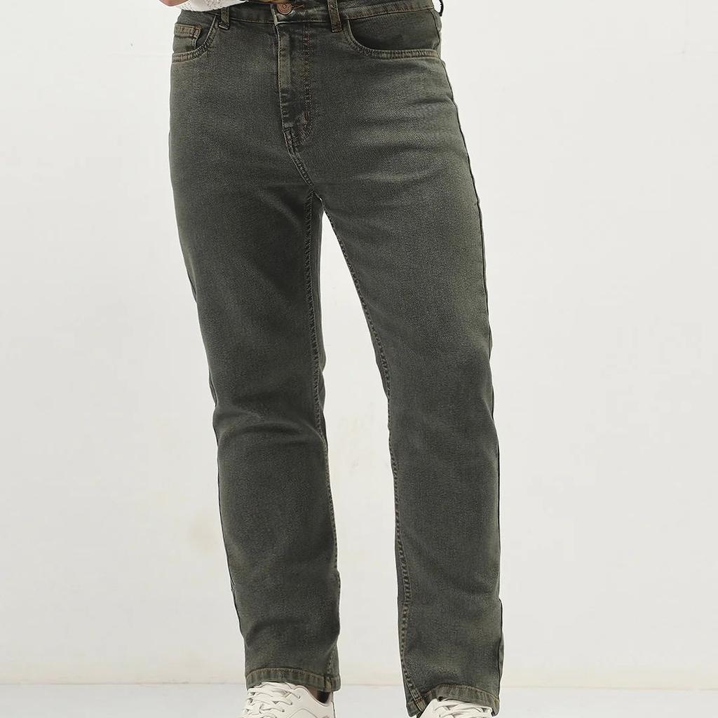 Men's Grey Straight Fit Heavy Washed Jeans Stretchable
