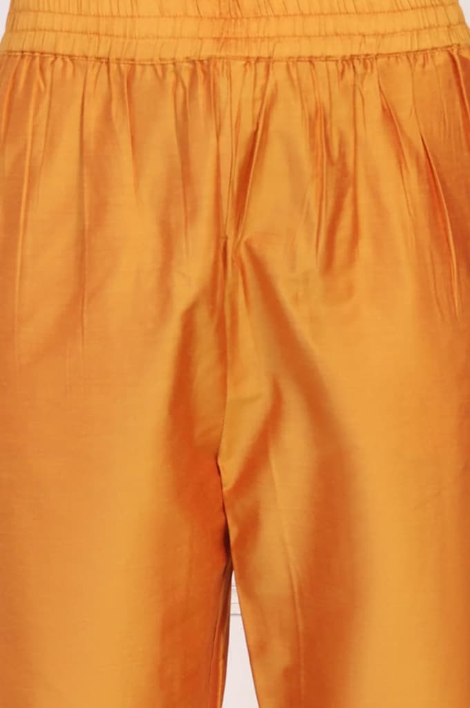 Orange Embroidered Flared Satin Kurta with Straight Pant Set — photo 7