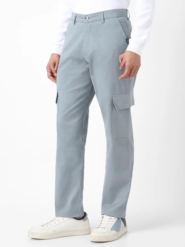 Men's Light Blue Regular Fit Solid Cargo Chino Pant with 6 Pockets Stretchable — photo 2