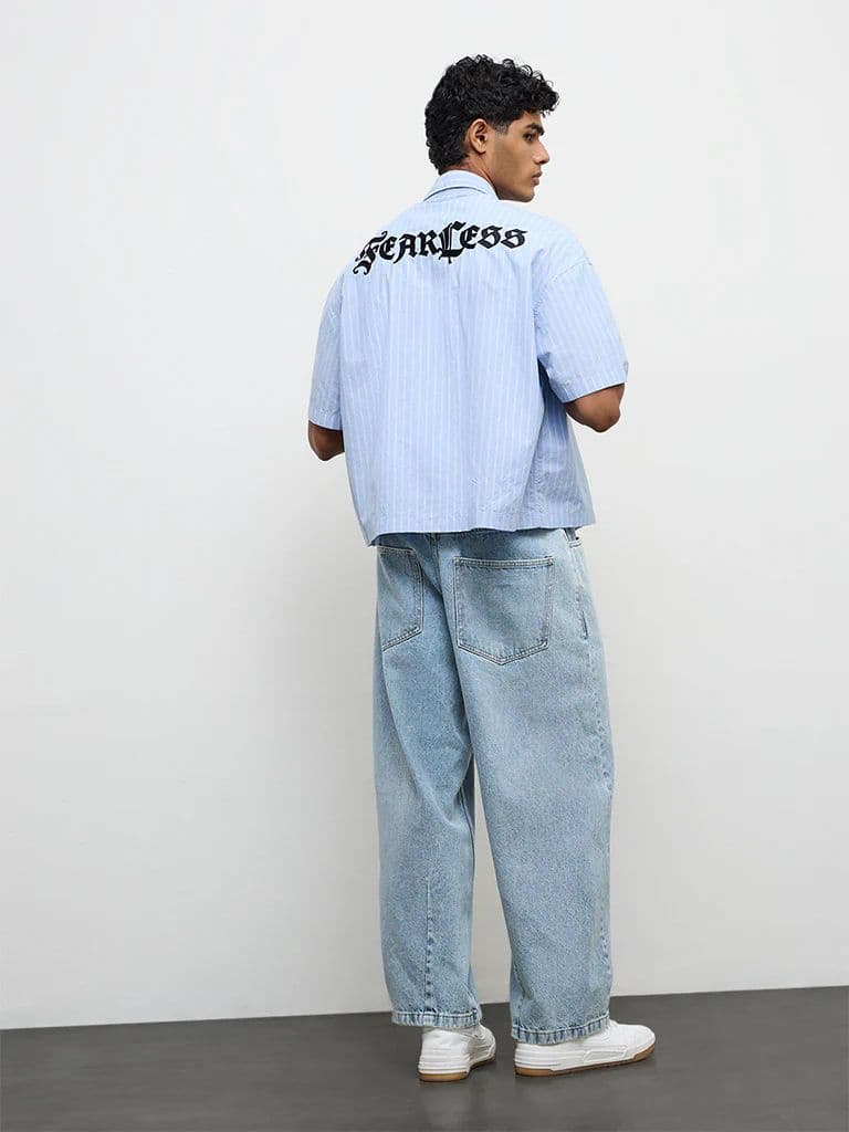 Nuon Light Blue Barrel-Fit Mid-Rise Jeans — photo 4